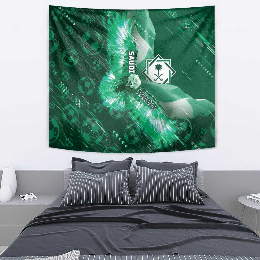 Saudi Arabia Football Tapestry Eagle With Desert Glitch Cyberpunk Art