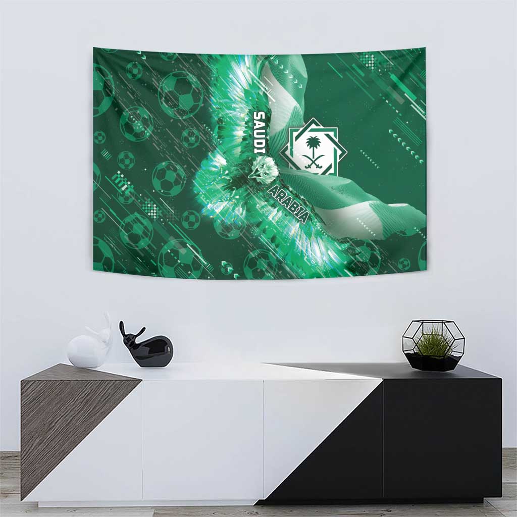 Saudi Arabia Football Tapestry Eagle With Desert Glitch Cyberpunk Art