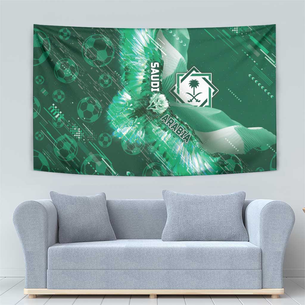 Saudi Arabia Football Tapestry Eagle With Desert Glitch Cyberpunk Art