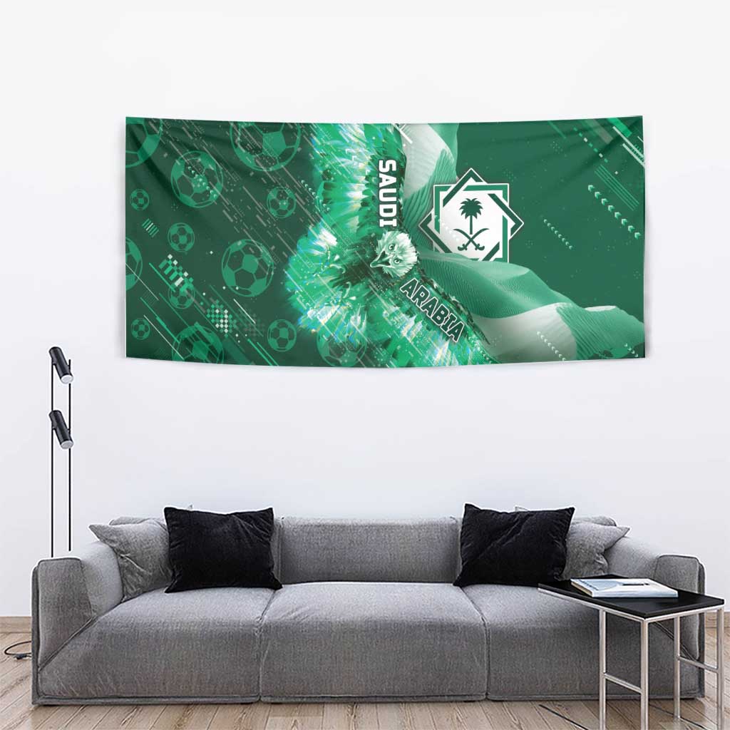 Saudi Arabia Football Tapestry Eagle With Desert Glitch Cyberpunk Art