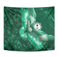 Saudi Arabia Football Tapestry Eagle With Desert Glitch Cyberpunk Art