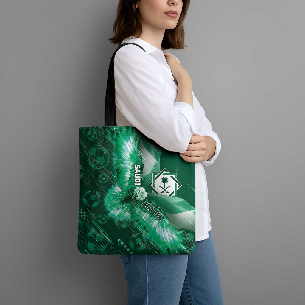 Saudi Arabia Football Tote Bag Eagle With Desert Glitch Cyberpunk Art