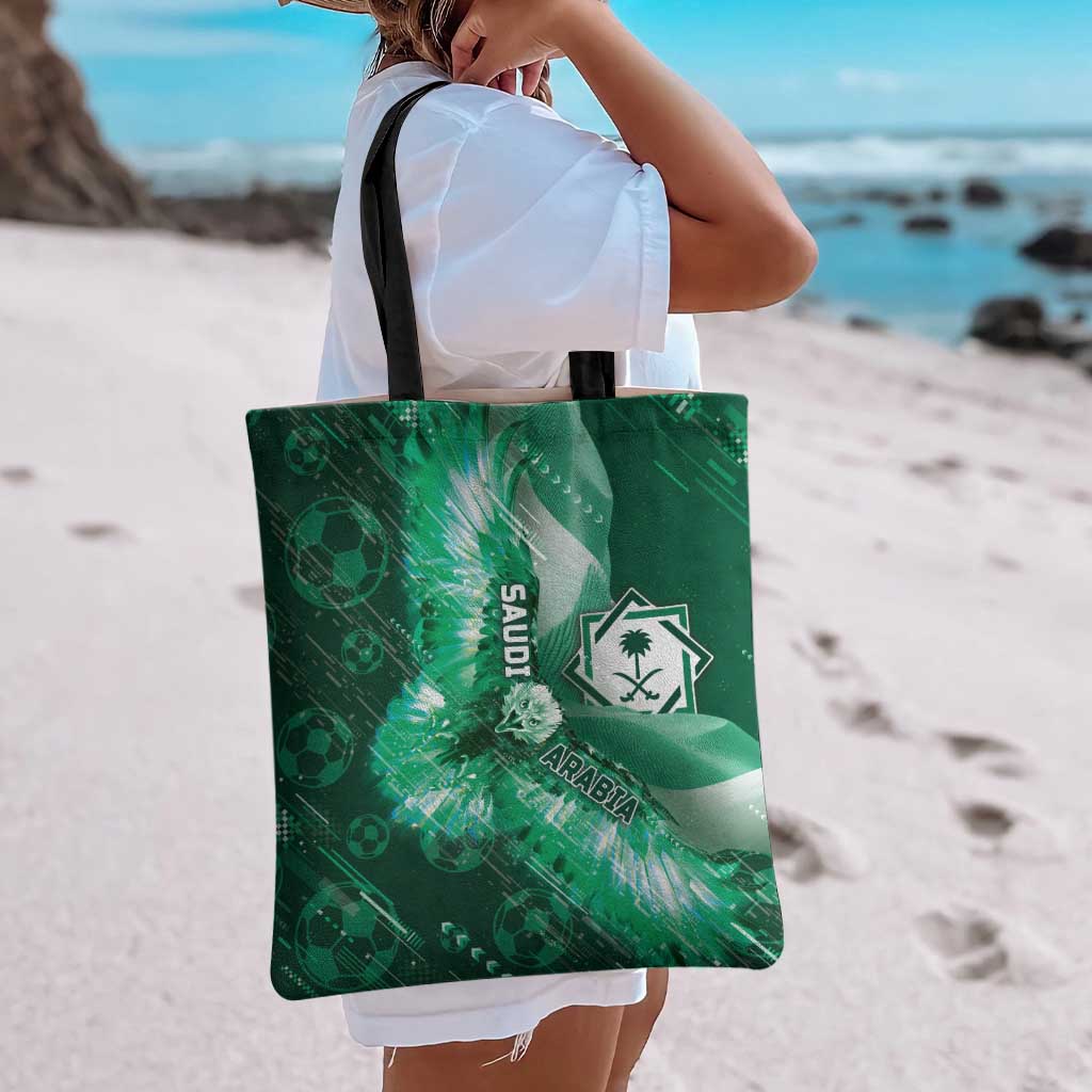 Saudi Arabia Football Tote Bag Eagle With Desert Glitch Cyberpunk Art