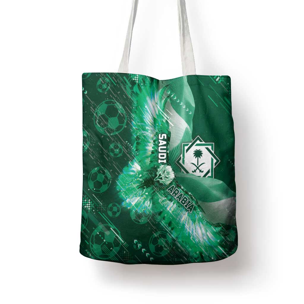 Saudi Arabia Football Tote Bag Eagle With Desert Glitch Cyberpunk Art