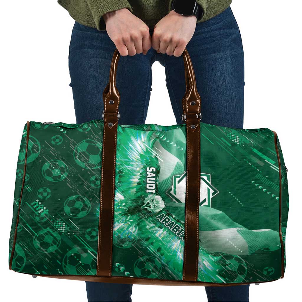 Saudi Arabia Football Travel Bag Eagle With Desert Glitch Cyberpunk Art