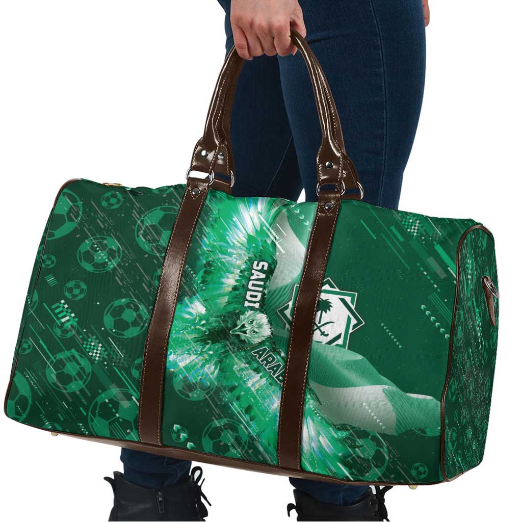 Saudi Arabia Football Travel Bag Eagle With Desert Glitch Cyberpunk Art