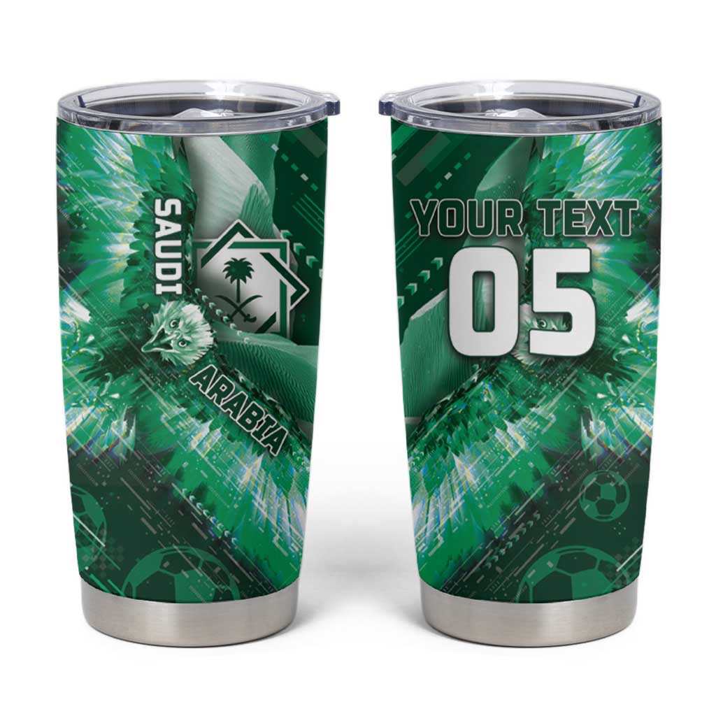 Custom Saudi Arabia Football Tumbler Cup Eagle With Desert Glitch Cyberpunk Art