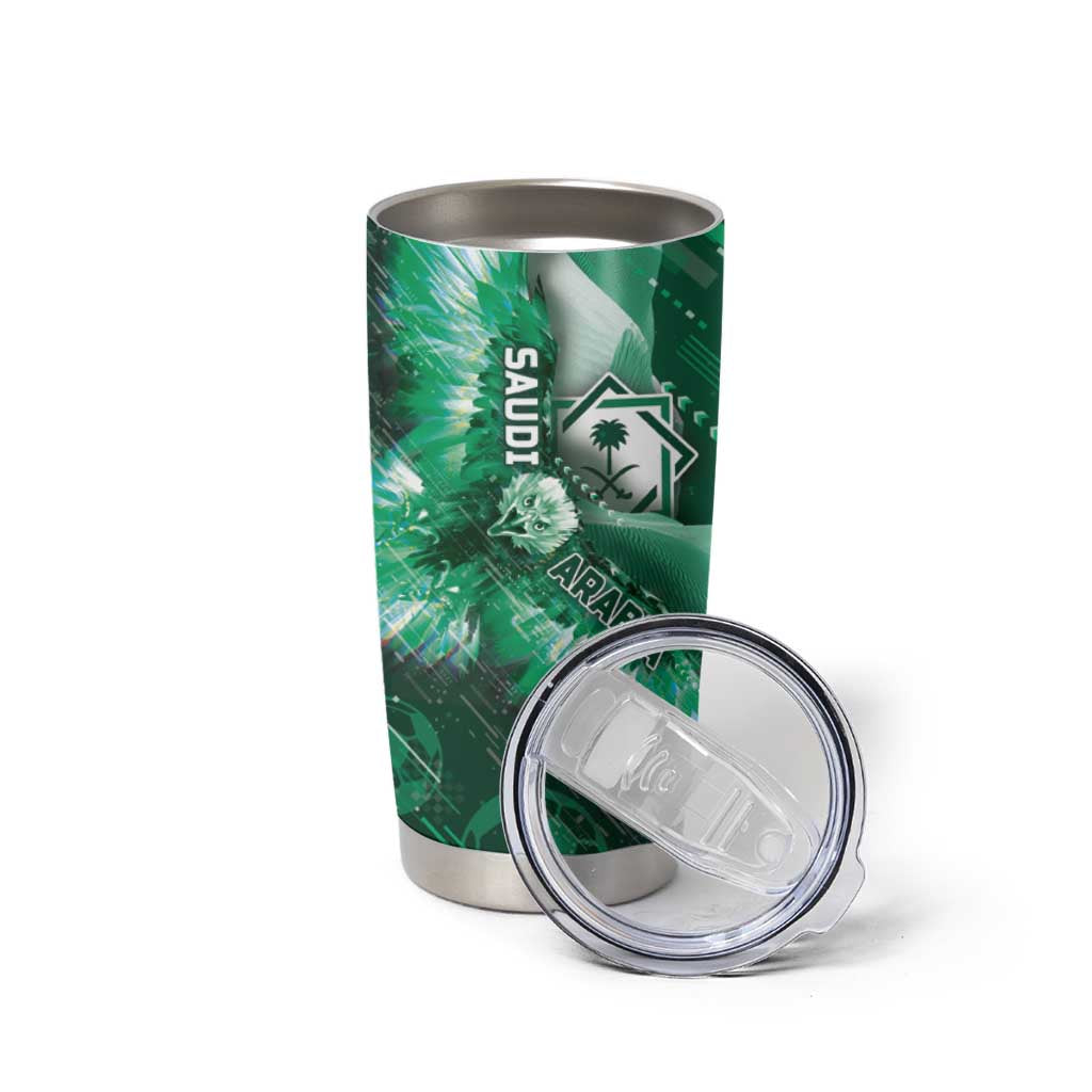 Custom Saudi Arabia Football Tumbler Cup Eagle With Desert Glitch Cyberpunk Art
