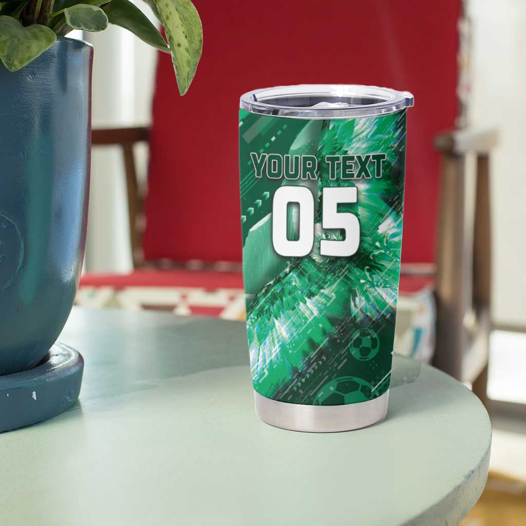 Custom Saudi Arabia Football Tumbler Cup Eagle With Desert Glitch Cyberpunk Art
