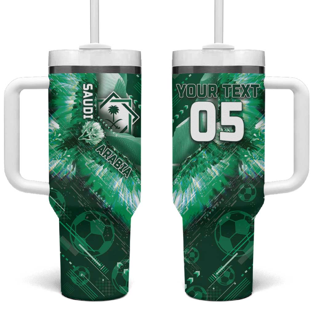 Custom Saudi Arabia Football Tumbler With Handle Eagle With Desert Glitch Cyberpunk Art