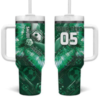 Custom Saudi Arabia Football Tumbler With Handle Eagle With Desert Glitch Cyberpunk Art