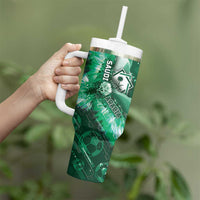 Custom Saudi Arabia Football Tumbler With Handle Eagle With Desert Glitch Cyberpunk Art