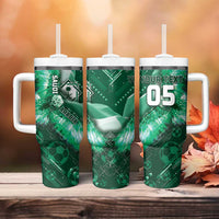 Custom Saudi Arabia Football Tumbler With Handle Eagle With Desert Glitch Cyberpunk Art