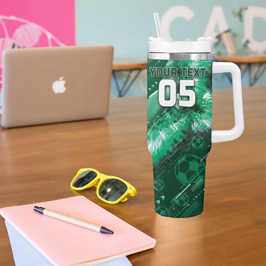 Custom Saudi Arabia Football Tumbler With Handle Eagle With Desert Glitch Cyberpunk Art