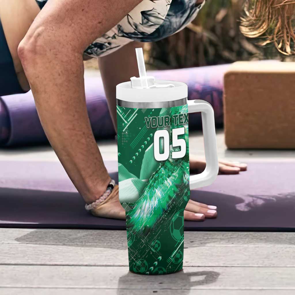 Custom Saudi Arabia Football Tumbler With Handle Eagle With Desert Glitch Cyberpunk Art