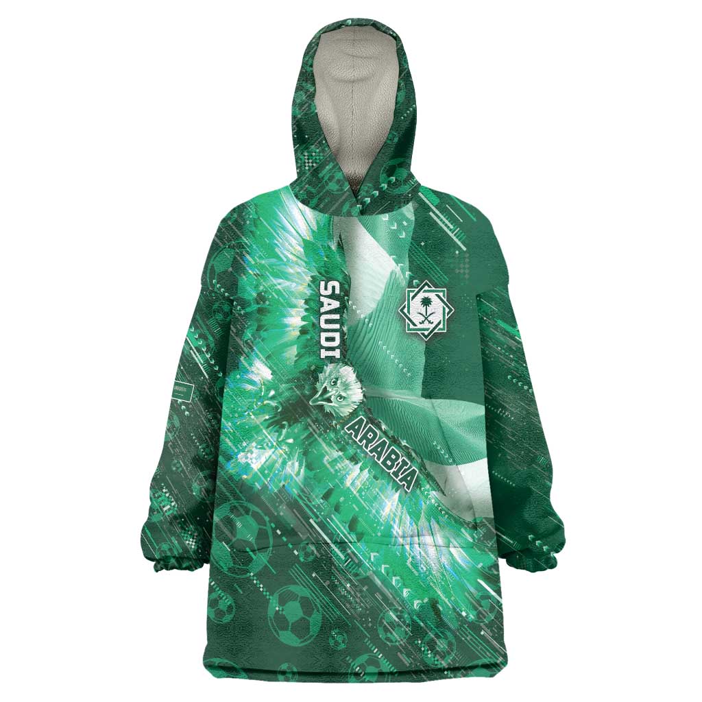Custom Saudi Arabia Football Wearable Blanket Hoodie Eagle With Desert Glitch Cyberpunk Art