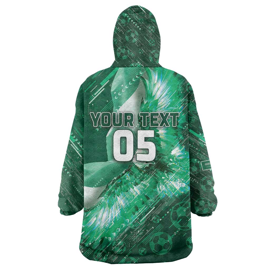 Custom Saudi Arabia Football Wearable Blanket Hoodie Eagle With Desert Glitch Cyberpunk Art