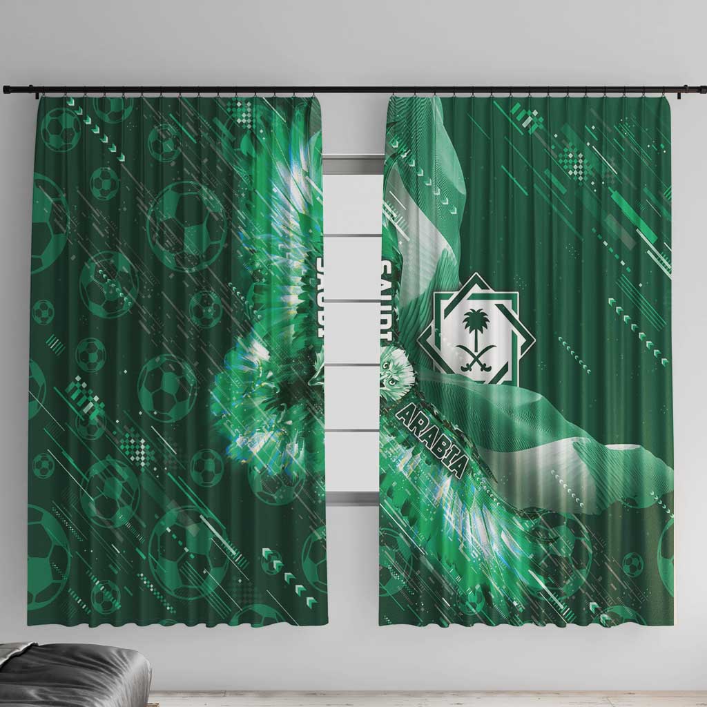 Saudi Arabia Football Window Curtain Eagle With Desert Glitch Cyberpunk Art