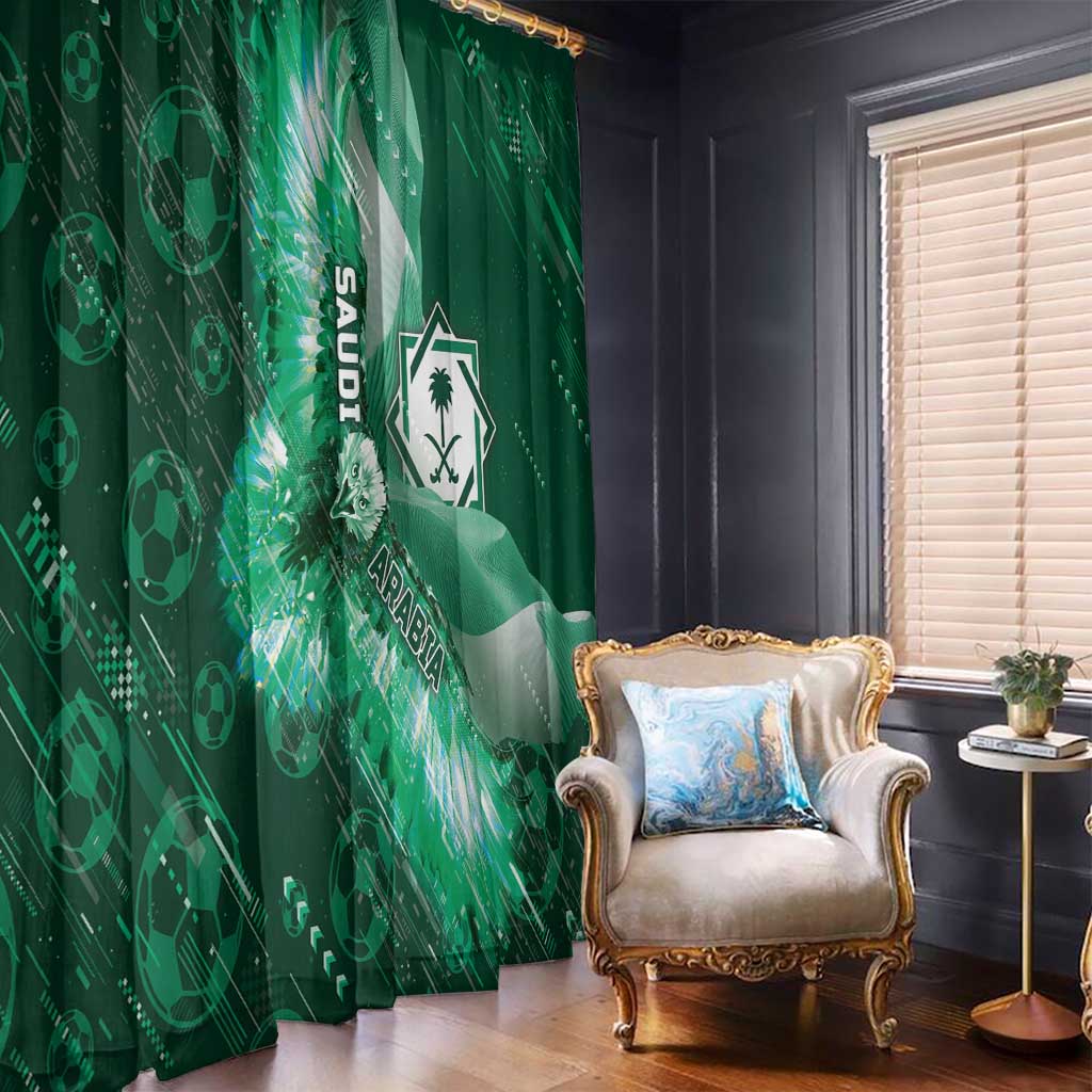 Saudi Arabia Football Window Curtain Eagle With Desert Glitch Cyberpunk Art
