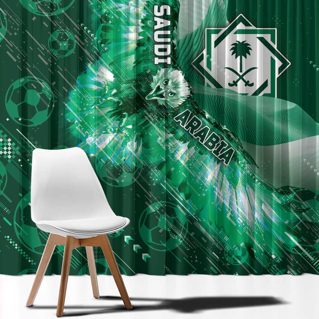 Saudi Arabia Football Window Curtain Eagle With Desert Glitch Cyberpunk Art