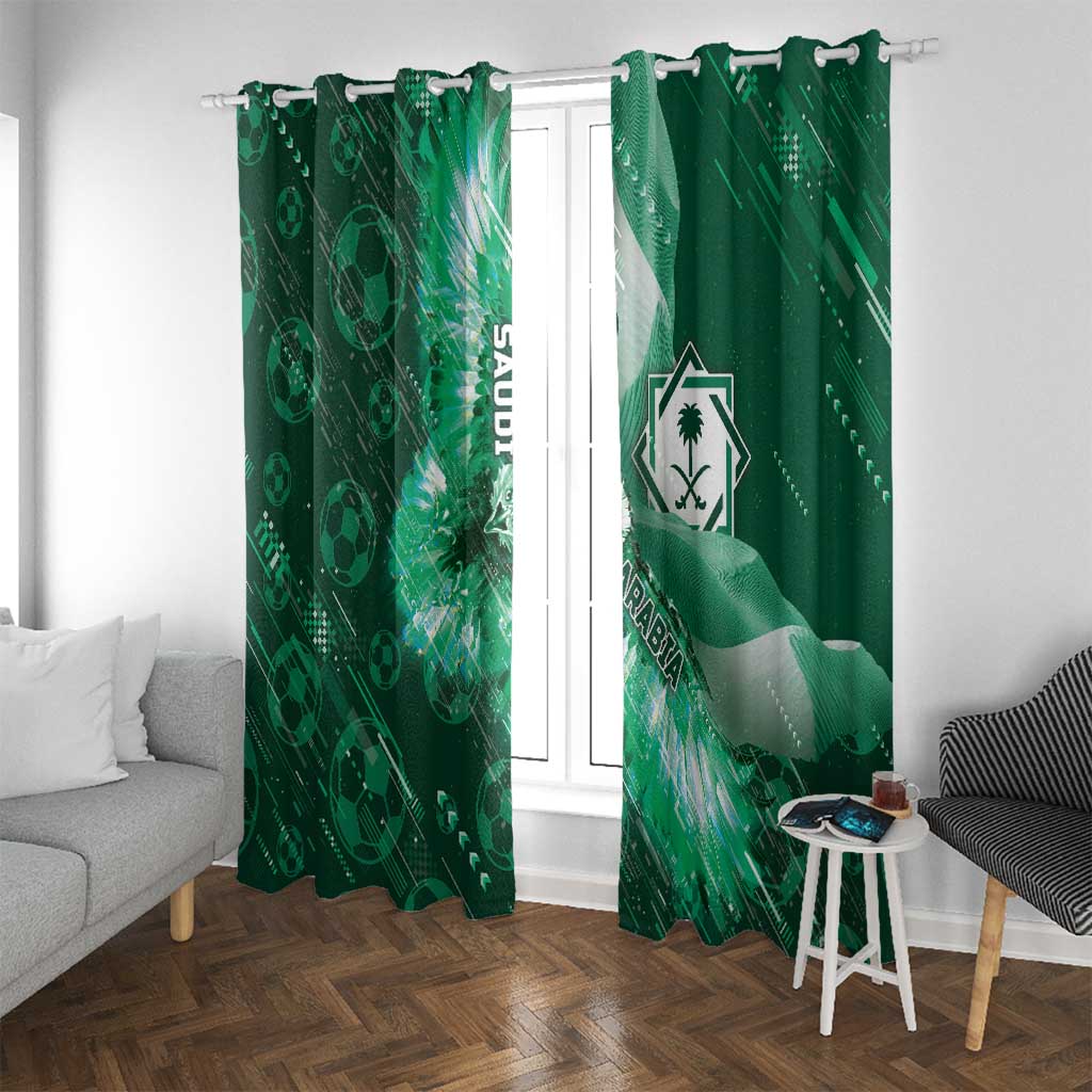 Saudi Arabia Football Window Curtain Eagle With Desert Glitch Cyberpunk Art