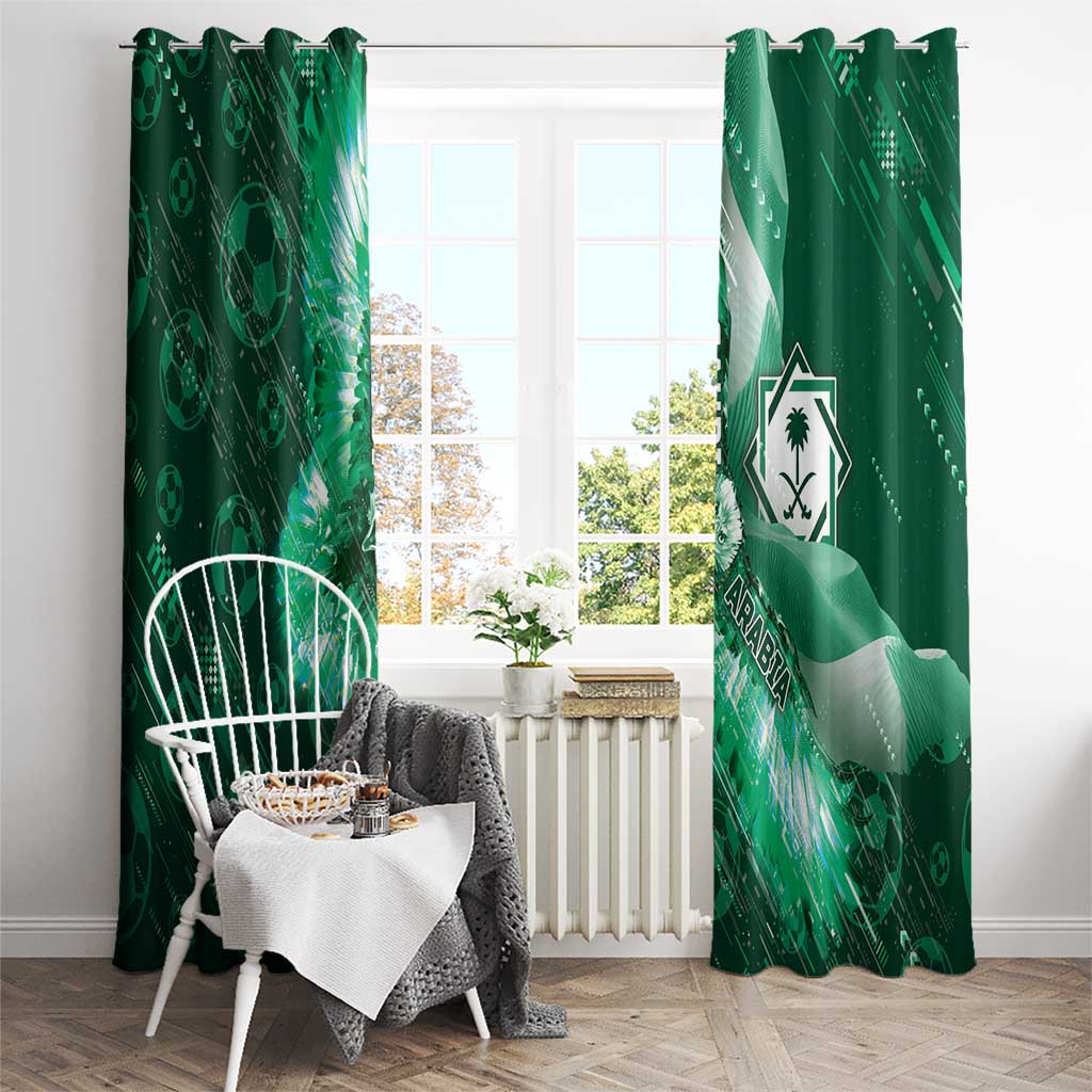 Saudi Arabia Football Window Curtain Eagle With Desert Glitch Cyberpunk Art