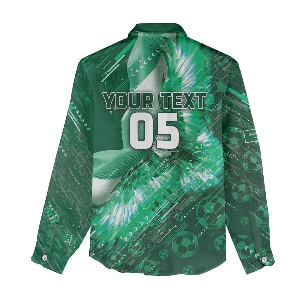 Custom Saudi Arabia Football Women Casual Shirt Eagle With Desert Glitch Cyberpunk Art