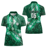 Custom Saudi Arabia Football Women Polo Shirt Eagle With Desert Glitch Cyberpunk Art