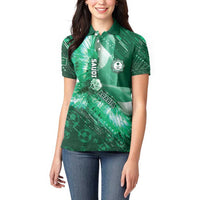 Custom Saudi Arabia Football Women Polo Shirt Eagle With Desert Glitch Cyberpunk Art