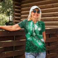 Custom Saudi Arabia Football Women Polo Shirt Eagle With Desert Glitch Cyberpunk Art