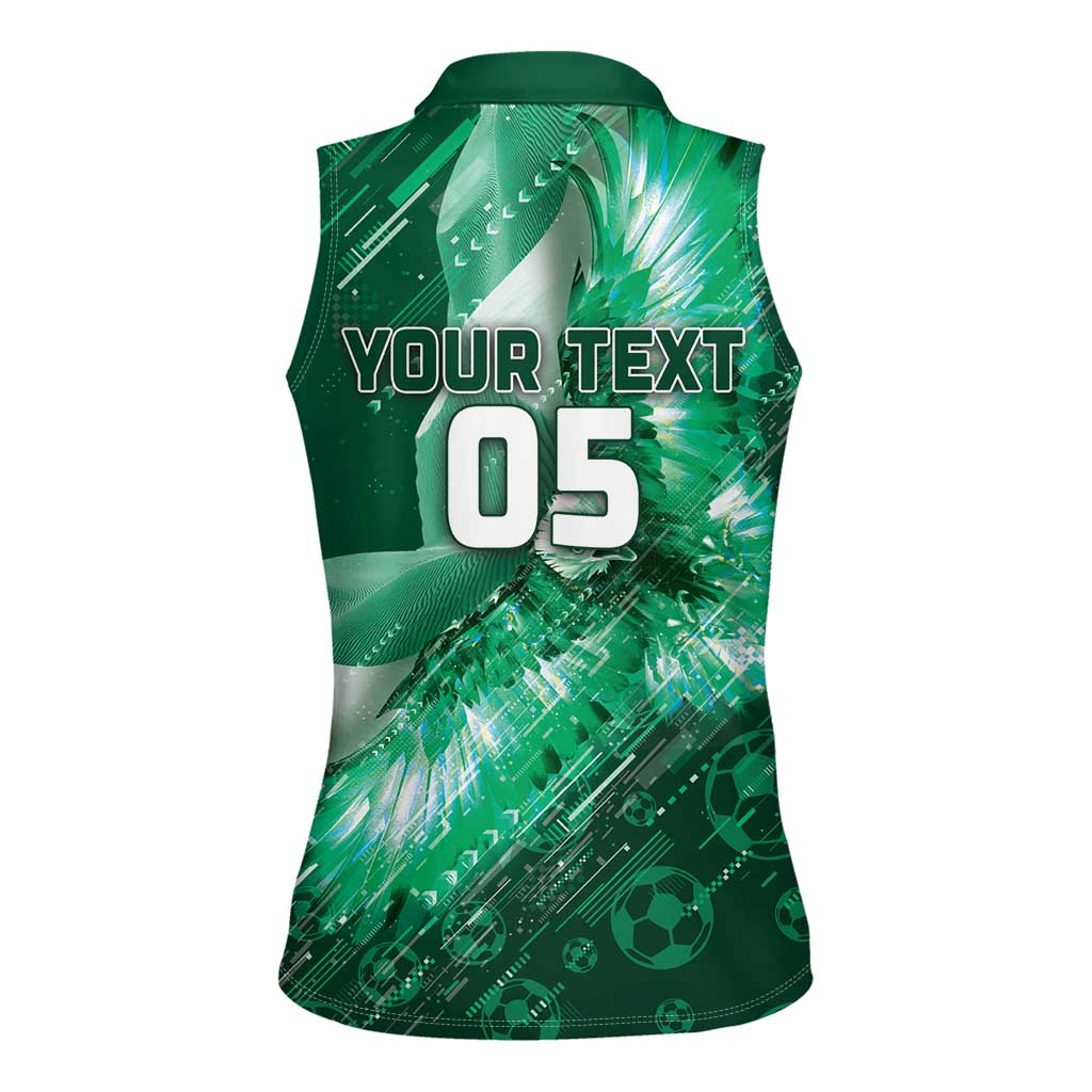 Custom Saudi Arabia Football Women Sleeveless Polo Shirt Eagle With Desert Glitch Cyberpunk Art