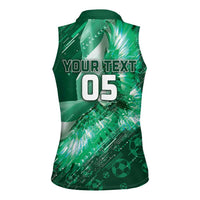 Custom Saudi Arabia Football Women Sleeveless Polo Shirt Eagle With Desert Glitch Cyberpunk Art