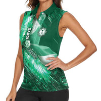 Custom Saudi Arabia Football Women Sleeveless Polo Shirt Eagle With Desert Glitch Cyberpunk Art
