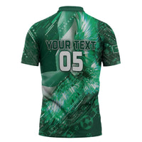 Custom Saudi Arabia Football Zipper Polo Shirt Eagle With Desert Glitch Cyberpunk Art