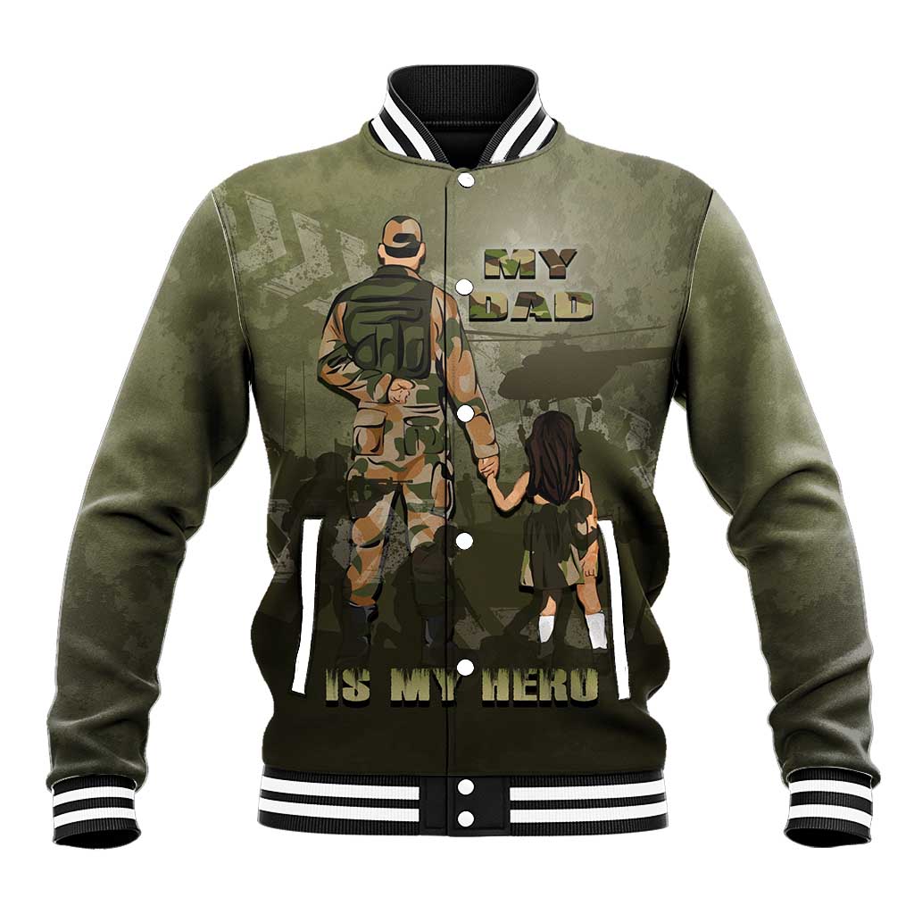 Military Fathers Day Baseball Jacket My Dad Is My Hero