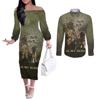 Military Fathers Day Couples Matching Off The Shoulder Long Sleeve Dress and Long Sleeve Button Shirt My Dad Is My Hero