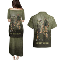 Military Fathers Day Couples Matching Puletasi and Hawaiian Shirt My Dad Is My Hero