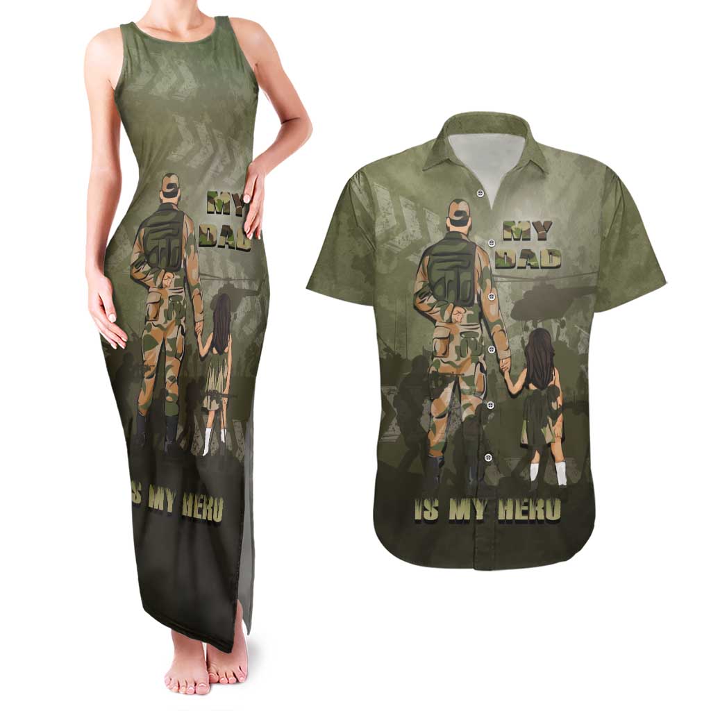 Military Fathers Day Couples Matching Tank Maxi Dress and Hawaiian Shirt My Dad Is My Hero