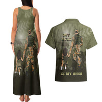Military Fathers Day Couples Matching Tank Maxi Dress and Hawaiian Shirt My Dad Is My Hero