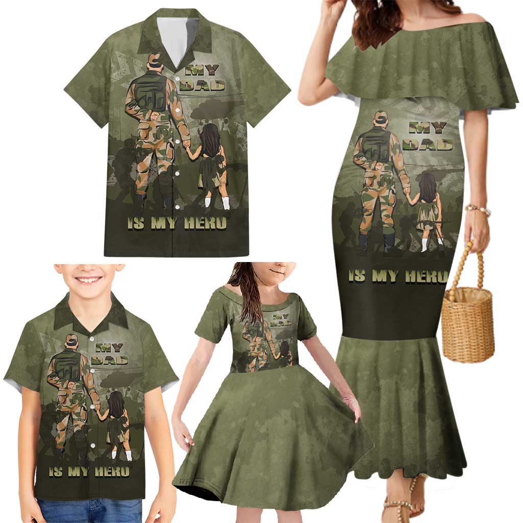 Military Fathers Day Family Matching Mermaid Dress and Hawaiian Shirt My Dad Is My Hero