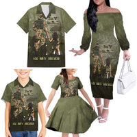 Military Fathers Day Family Matching Off The Shoulder Long Sleeve Dress and Hawaiian Shirt My Dad Is My Hero