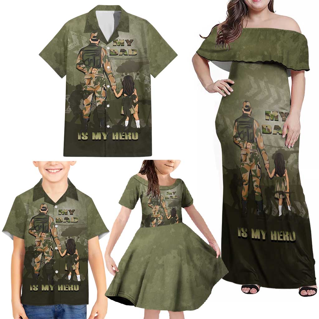 Military Fathers Day Family Matching Off Shoulder Maxi Dress and Hawaiian Shirt My Dad Is My Hero