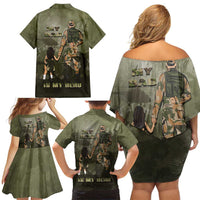 Military Fathers Day Family Matching Off Shoulder Short Dress and Hawaiian Shirt My Dad Is My Hero