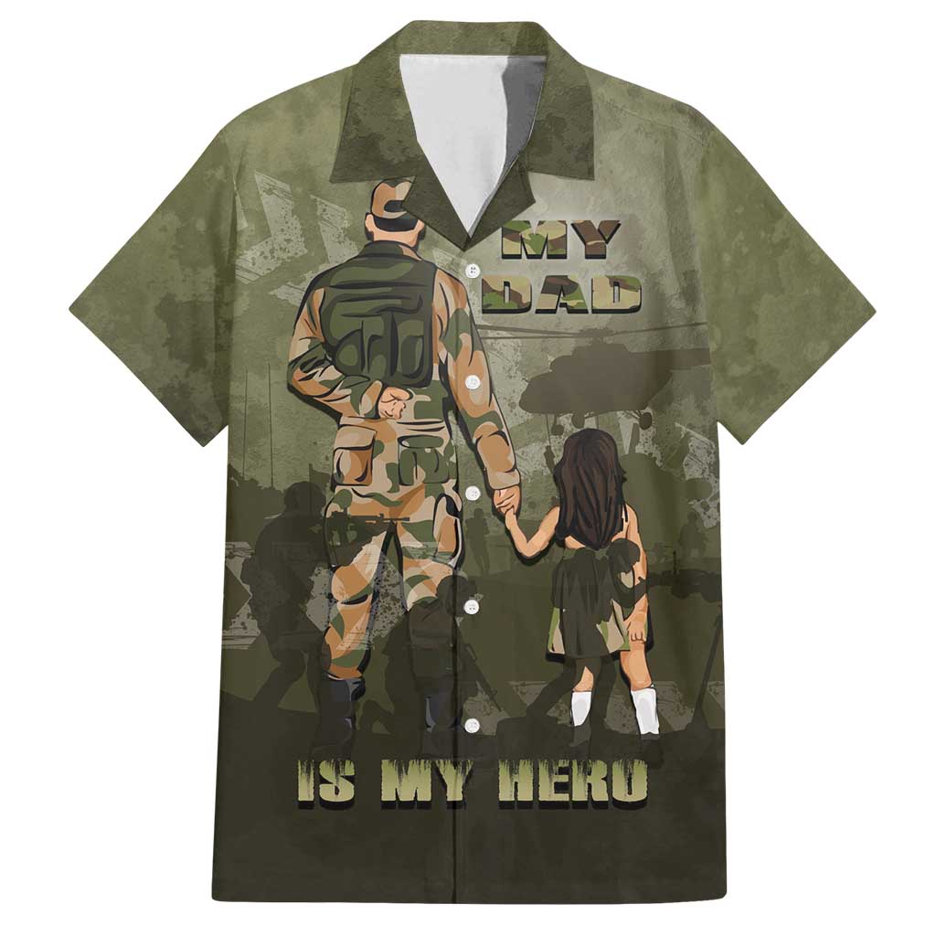 Military Fathers Day Family Matching Off Shoulder Short Dress and Hawaiian Shirt My Dad Is My Hero