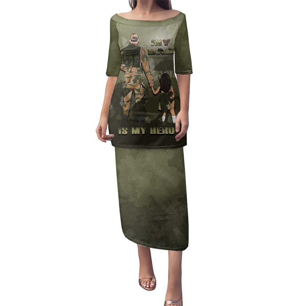 Military Fathers Day Family Matching Puletasi and Hawaiian Shirt My Dad Is My Hero