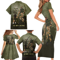 Military Fathers Day Family Matching Short Sleeve Bodycon Dress and Hawaiian Shirt My Dad Is My Hero