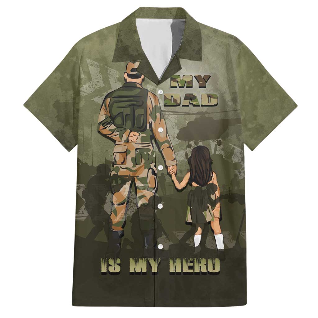 Military Fathers Day Family Matching Short Sleeve Bodycon Dress and Hawaiian Shirt My Dad Is My Hero