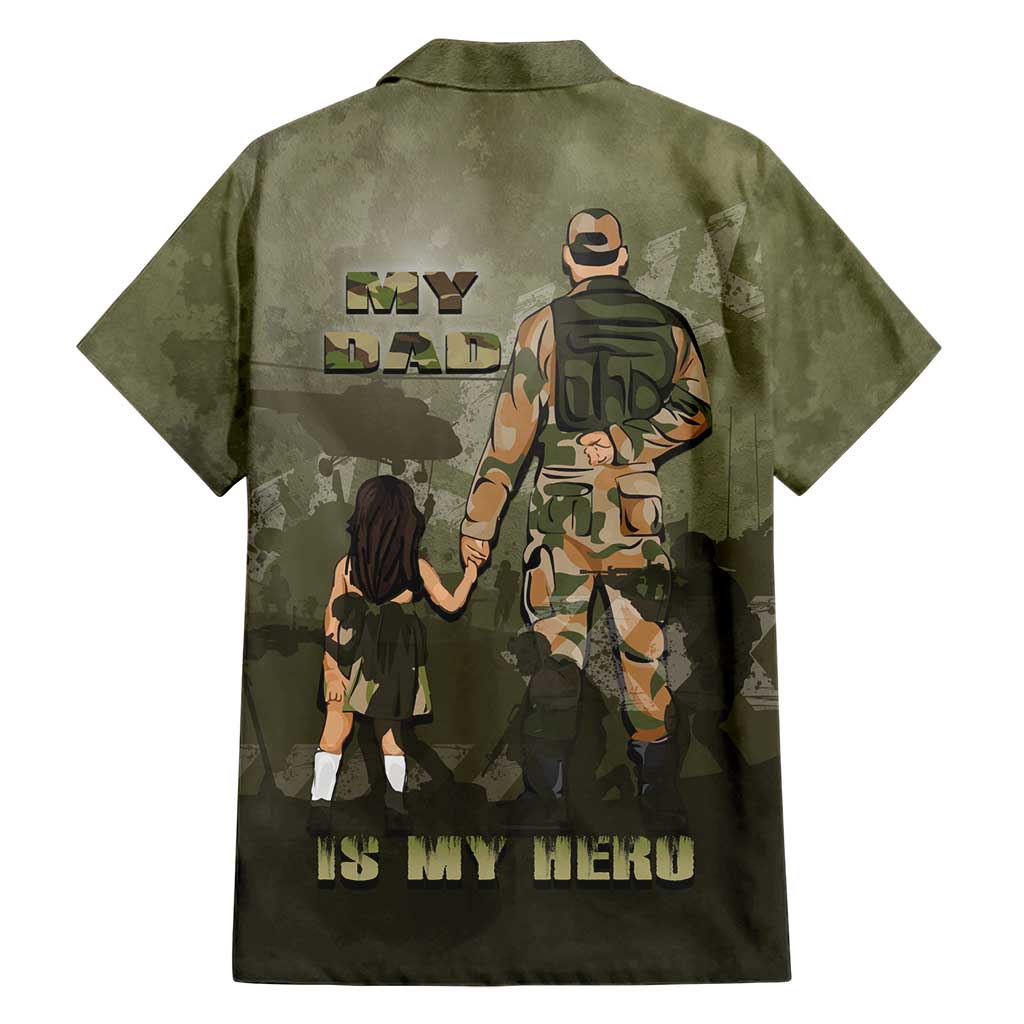 Military Fathers Day Family Matching Short Sleeve Bodycon Dress and Hawaiian Shirt My Dad Is My Hero
