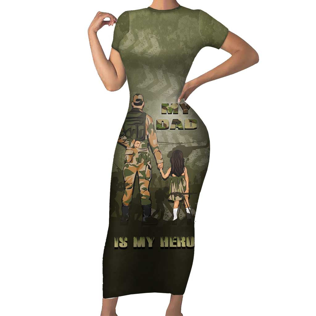 Military Fathers Day Family Matching Short Sleeve Bodycon Dress and Hawaiian Shirt My Dad Is My Hero