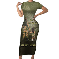 Military Fathers Day Family Matching Short Sleeve Bodycon Dress and Hawaiian Shirt My Dad Is My Hero